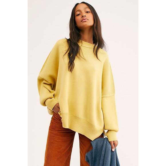 Free People Easy Street Chartreuse Yellow Ribbed Oversized Sweater Size Medium - Picture 12 of 12